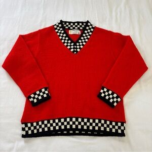 Vintage Robert Mackie Scotland Wool Sweater Mod Ska Red Checkerboard Womens M
